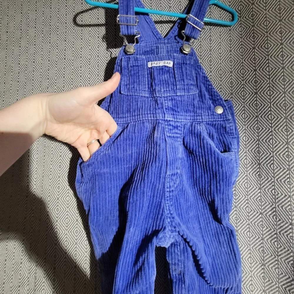 Baby Gap Vintage Unisex Blue Corduroy Overalls With Snaps Size 6-12M
